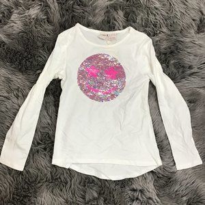 Manguun | Girl's Long Sleeve Shirt | Reversible Sequins | White | Large